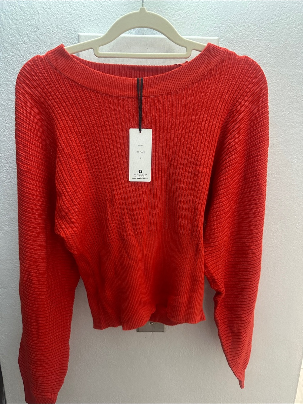 Pink Rose Off-the-Shoulder Ribbed Sweater in Bright Red